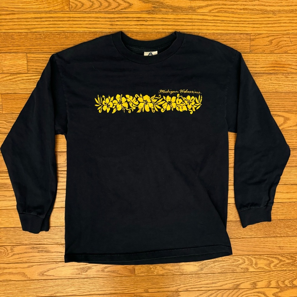 Michigan Wolverines Navy Long Sleeve Shirt with Yellow Floral Design